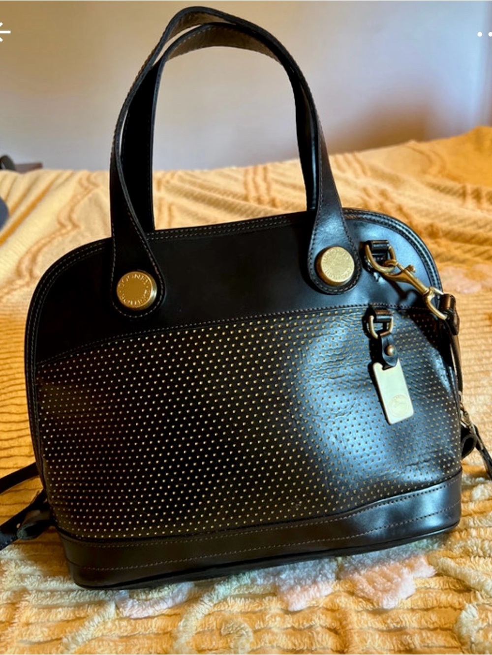 Coach Black Perforated Leather Dome Satchel with Gold Hardware